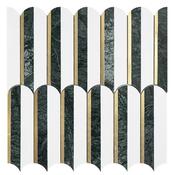White Green Marble Arch Gold Strip Mosaic