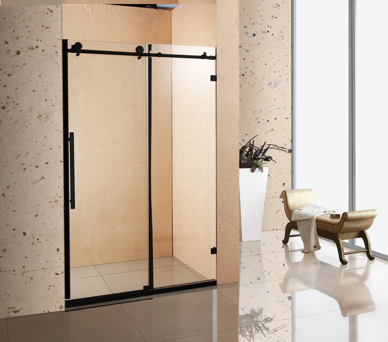 Frameless Black Shower Screen Wall to Wall SL1-200B